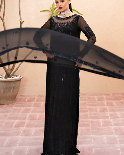 Zade | Black Chiffon Embroidered Suit