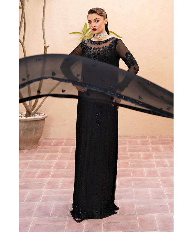 Zade | Black Chiffon Embroidered Suit