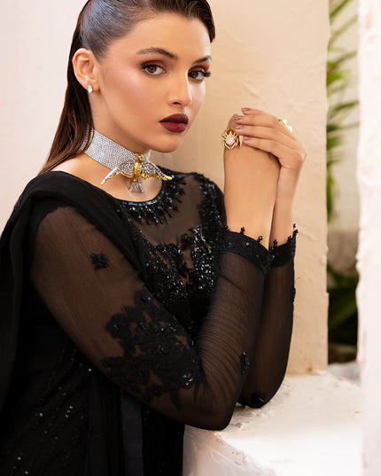 Zade | Black Chiffon Embroidered Suit