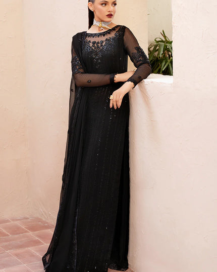 Zade | Black Chiffon Embroidered Suit