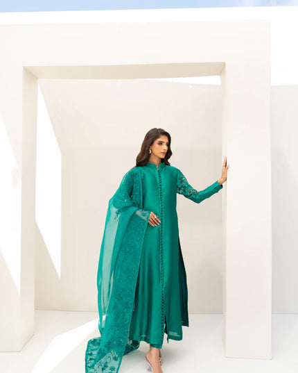 Eleanor | Green Pure Silk Hand Embellished Dress