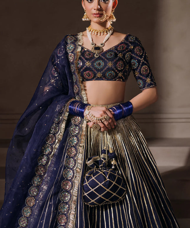 BIBBO JAAN | Purple Blue Silk Embroidered Lehenga Choli