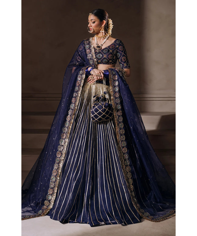BIBBO JAAN | Purple Blue Silk Embroidered Lehenga Choli
