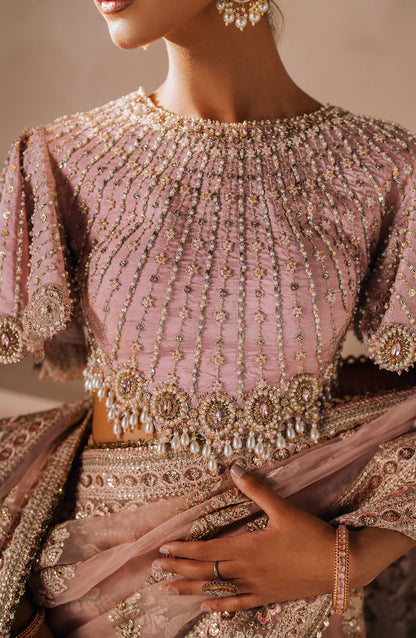 MALLIKA JAAN | Pastel Pink Silk Embroidered Embellished Saree