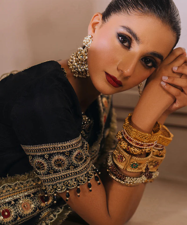 SAL JAAN | Black Tusel Silk Embroidered Embellished Saree