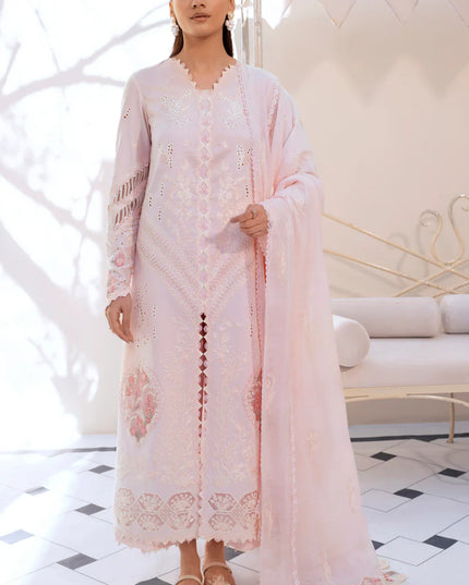 Qalamkar | Pink Embroidered Lawn Suit