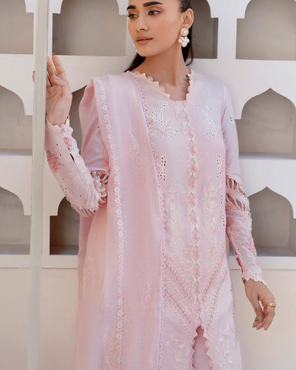 Qalamkar | Pink Embroidered Lawn Suit