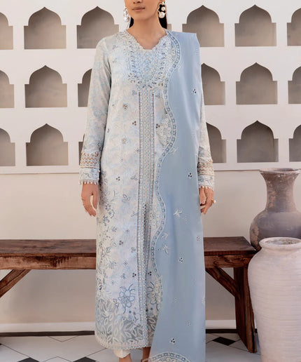 Qalamkar | Light Blue Embroidered Lawn Suit