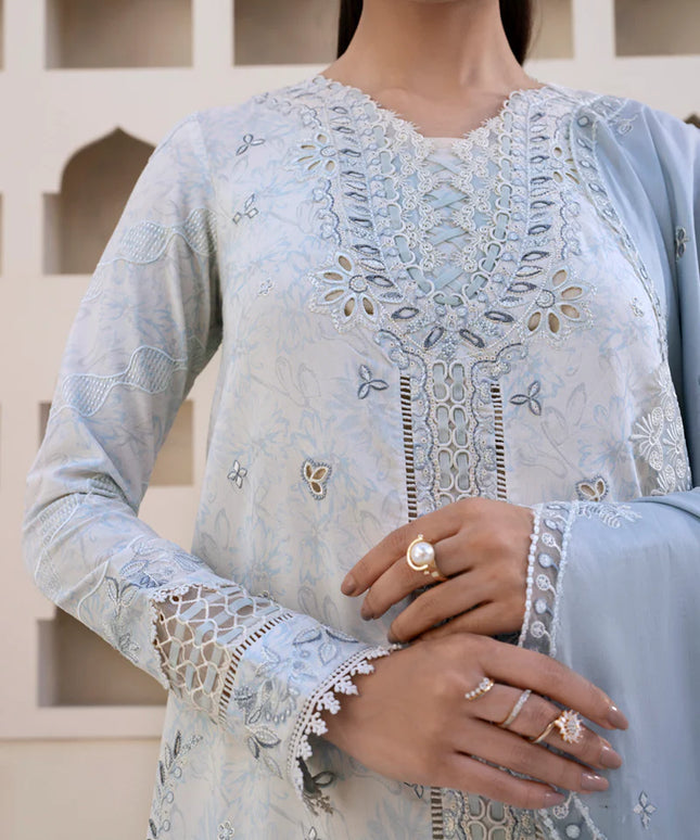 Qalamkar | Light Blue Embroidered Lawn Suit