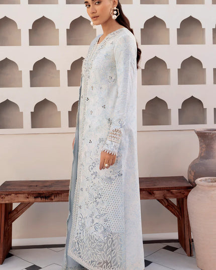 Qalamkar | Light Blue Embroidered Lawn Suit