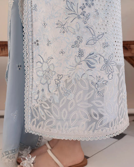 Qalamkar | Light Blue Embroidered Lawn Suit