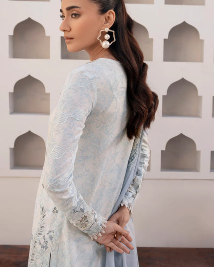 Qalamkar | Light Blue Embroidered Lawn Suit