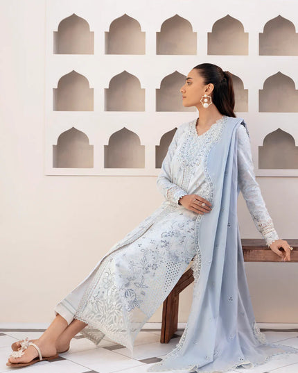 Qalamkar | Light Blue Embroidered Lawn Suit
