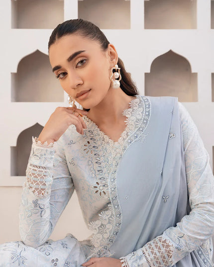 Qalamkar | Light Blue Embroidered Lawn Suit