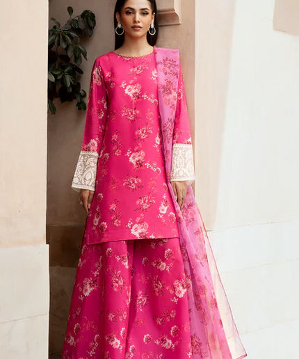 Esra | Hot Pink Silk Lawn Sharara