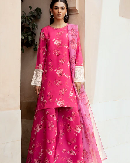 Esra | Hot Pink Silk Lawn Sharara