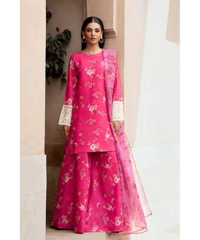 Esra | Hot Pink Silk Lawn Sharara
