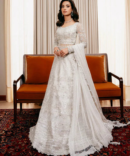 Saira Rizwan | White Net Embroidered Embellished Lehenga Choli