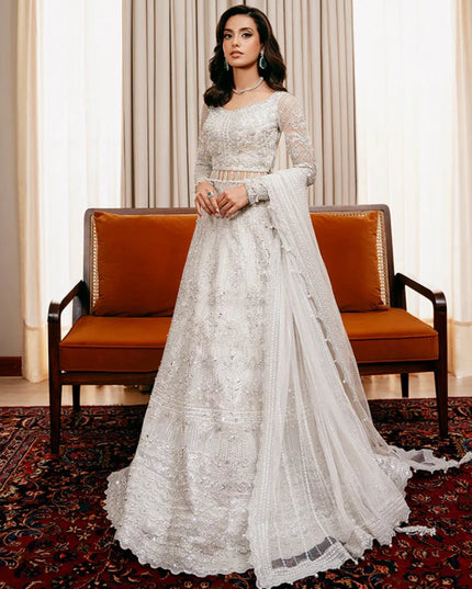 Saira Rizwan | White Net Embroidered Embellished Lehenga Choli