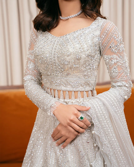 Saira Rizwan | White Net Embroidered Embellished Lehenga Choli