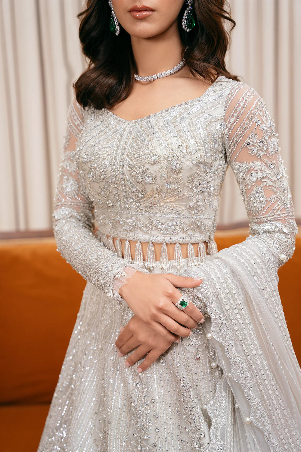 Saira Rizwan | White Net Embroidered Embellished Lehenga Choli