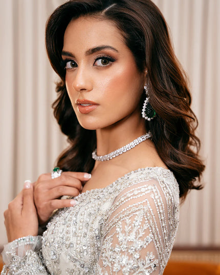 Saira Rizwan | White Net Embroidered Embellished Lehenga Choli
