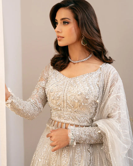 Saira Rizwan | White Net Embroidered Embellished Lehenga Choli