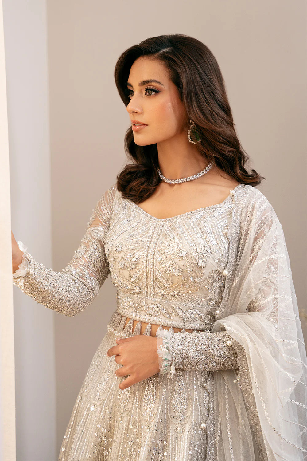 Saira Rizwan | White Net Embroidered Embellished Lehenga Choli