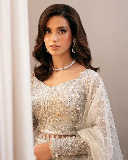 Saira Rizwan | White Net Embroidered Embellished Lehenga Choli