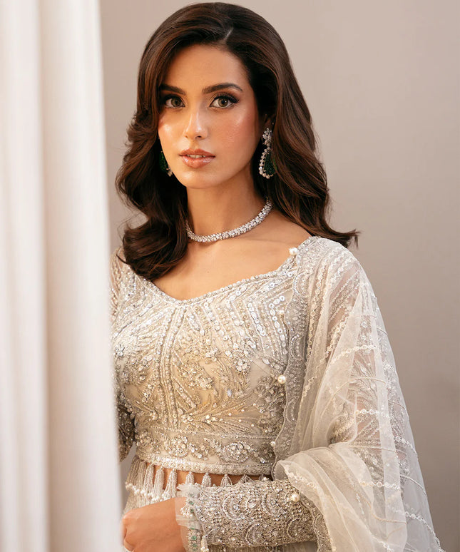 Saira Rizwan | White Net Embroidered Embellished Lehenga Choli