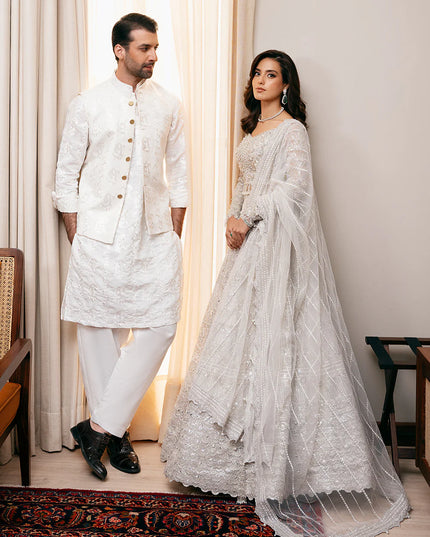 Saira Rizwan | White Net Embroidered Embellished Lehenga Choli