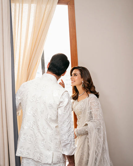 Saira Rizwan | White Net Embroidered Embellished Lehenga Choli