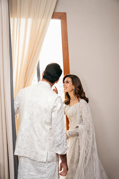 Saira Rizwan | White Net Embroidered Embellished Lehenga Choli