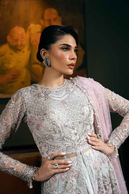 Saira Rizwan | Light Blue Net Embroidered Embellished Pishwas Lehenga