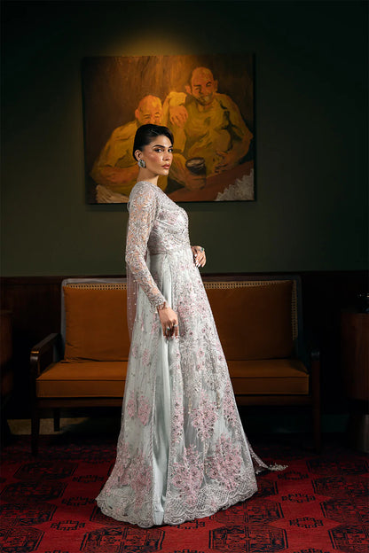 Saira Rizwan | Light Blue Net Embroidered Embellished Pishwas Lehenga