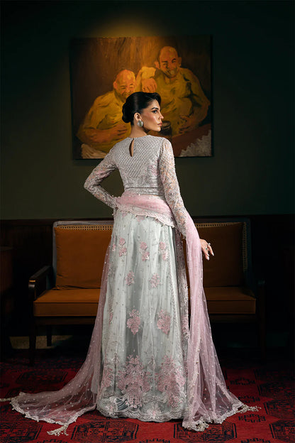 Saira Rizwan | Light Blue Net Embroidered Embellished Pishwas Lehenga