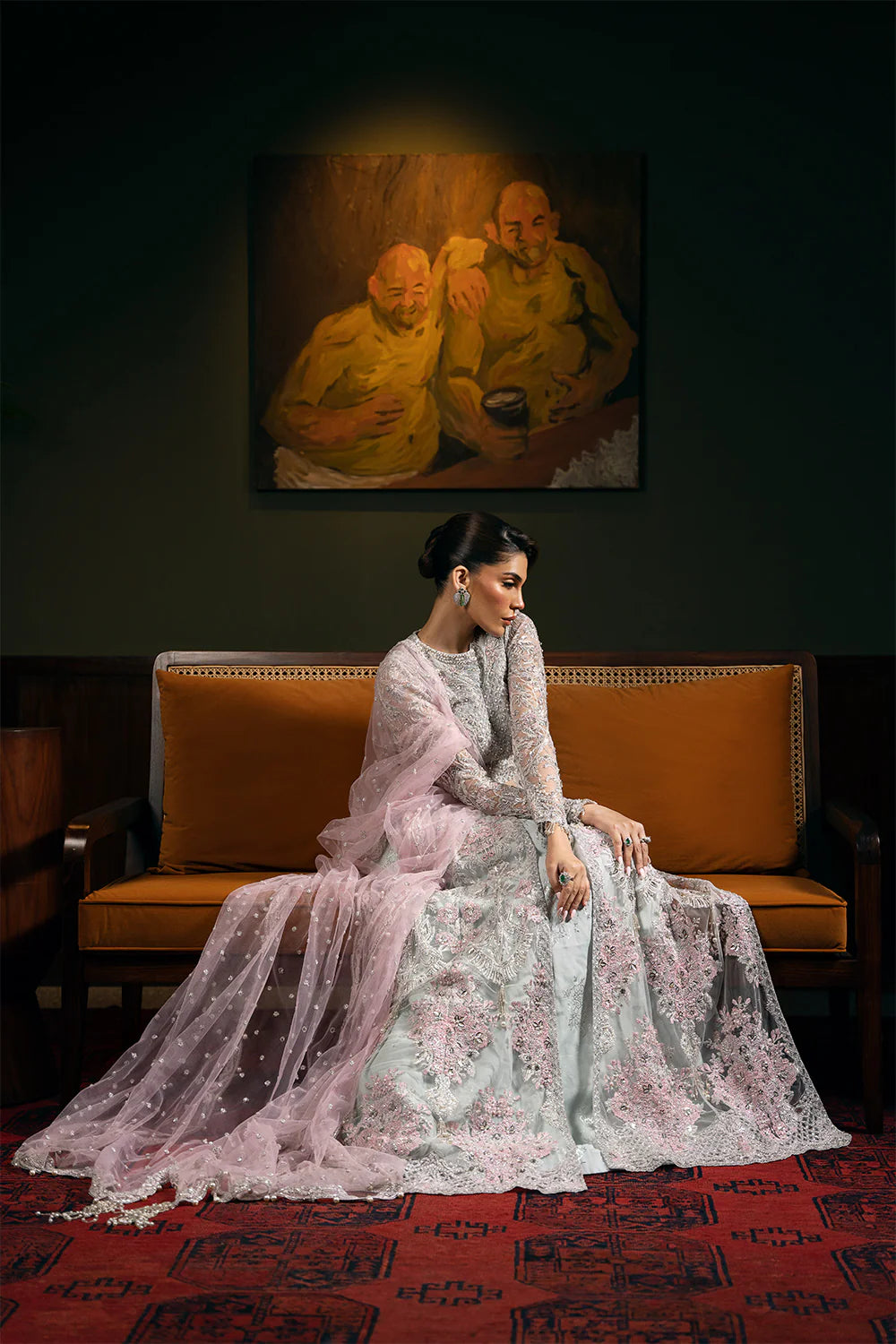 Saira Rizwan | Light Blue Net Embroidered Embellished Pishwas Lehenga