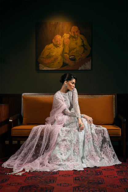 Saira Rizwan | Light Blue Net Embroidered Embellished Pishwas Lehenga