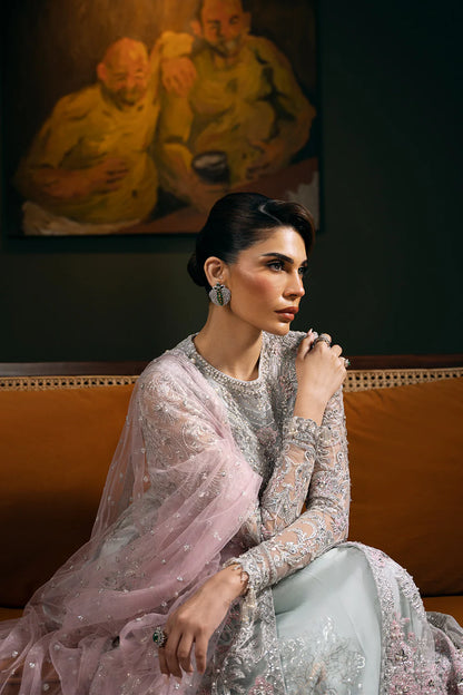 Saira Rizwan | Light Blue Net Embroidered Embellished Pishwas Lehenga