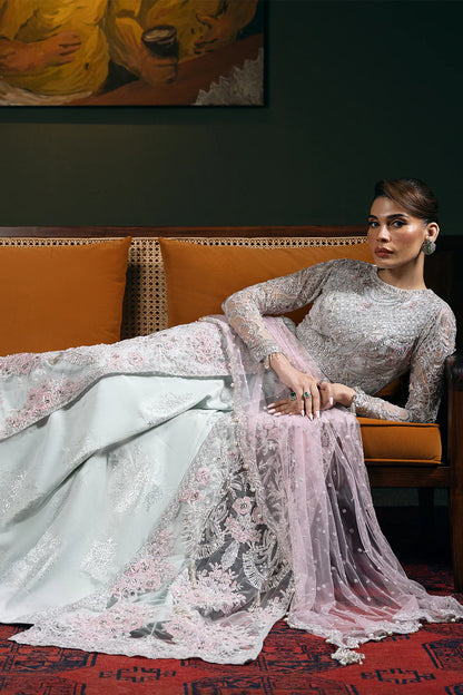 Saira Rizwan | Light Blue Net Embroidered Embellished Pishwas Lehenga