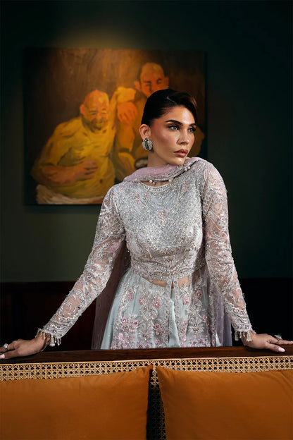 Saira Rizwan | Light Blue Net Embroidered Embellished Pishwas Lehenga
