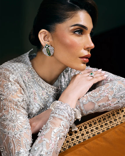Saira Rizwan | Light Blue Net Embroidered Embellished Pishwas Lehenga