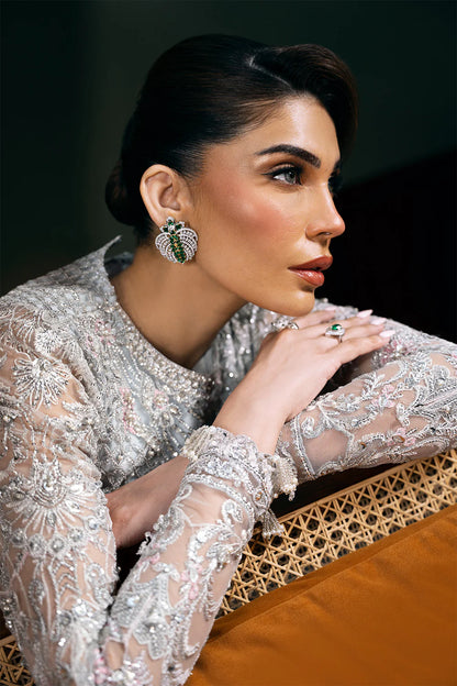 Saira Rizwan | Light Blue Net Embroidered Embellished Pishwas Lehenga