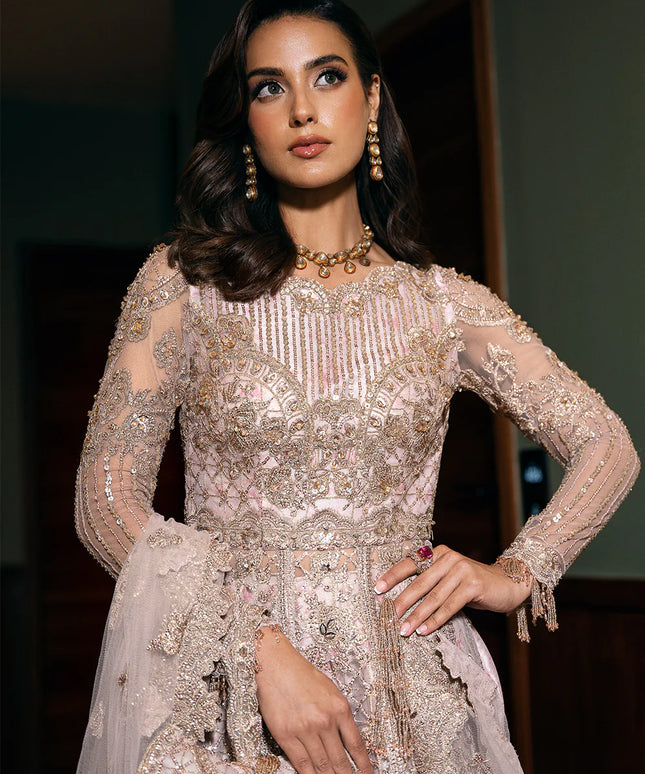Saira Rizwan | Light Pink Net Embroidered Embellished Maxi