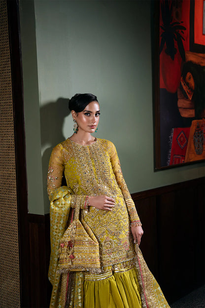 Saira Rizwan | Yellow Organza Embroidered Embellished Gharara