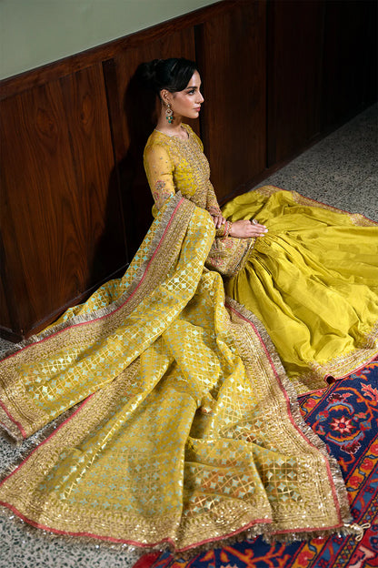 Saira Rizwan | Yellow Organza Embroidered Embellished Gharara