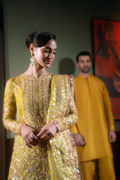 Saira Rizwan | Yellow Organza Embroidered Embellished Gharara