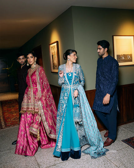 Saira Rizwan | Blue Organza Embroidered Embellished Pishwas Lehenga