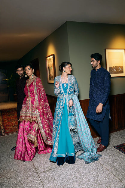 Saira Rizwan | Blue Organza Embroidered Embellished Pishwas Lehenga