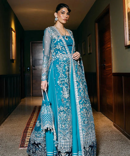 Saira Rizwan | Blue Organza Embroidered Embellished Pishwas Lehenga